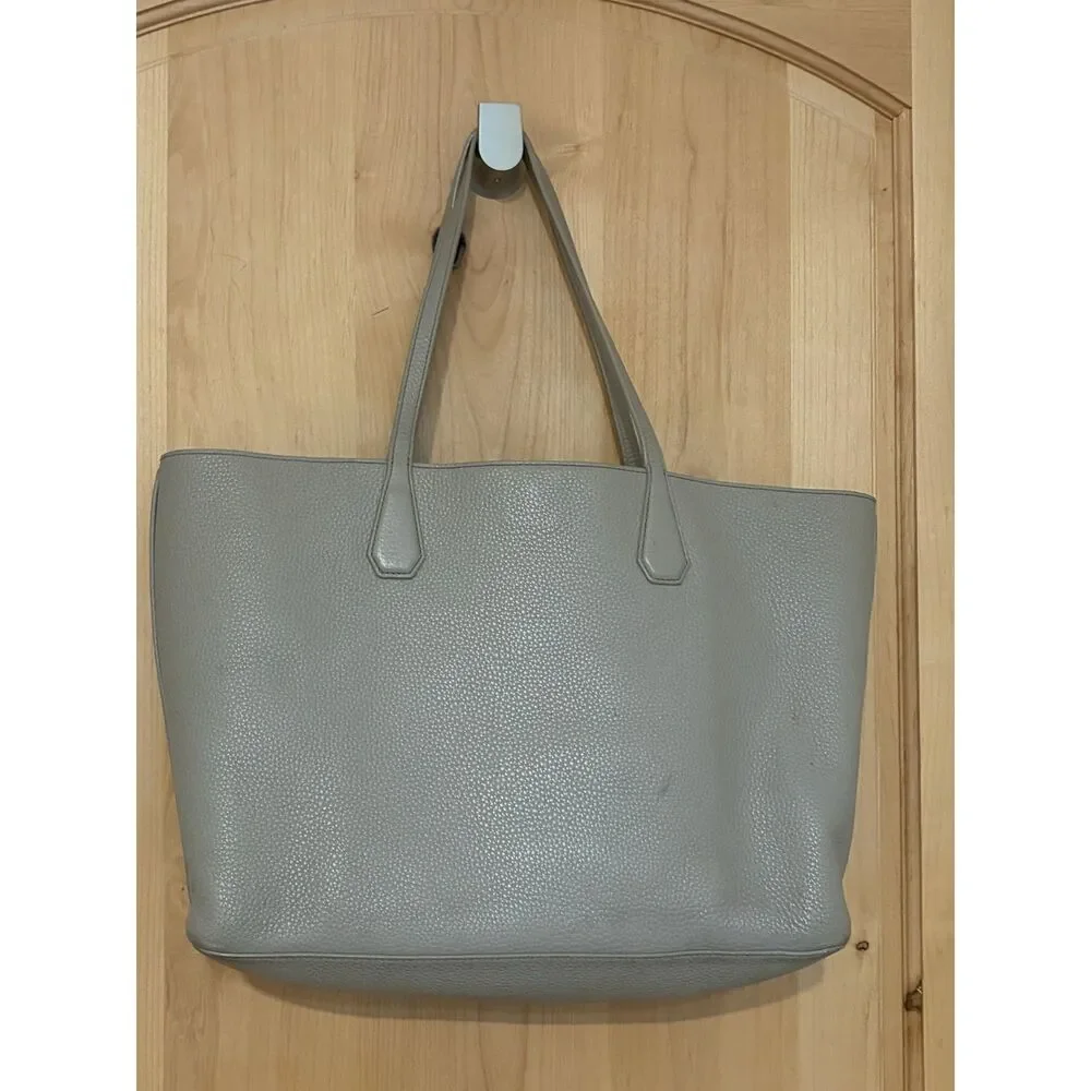 Tory Burch Gray Pebbled Leather Open Top Shoulder Tote Purse